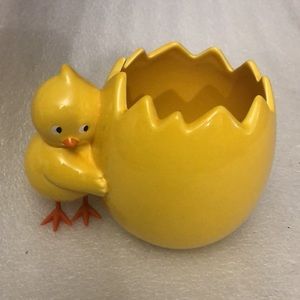 Yellow Chick with and egg shells decor/pot